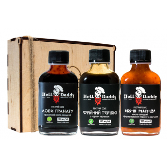 Подарунковий набір гострих соусів №2 Легка гострота, в дерев'яній коробці